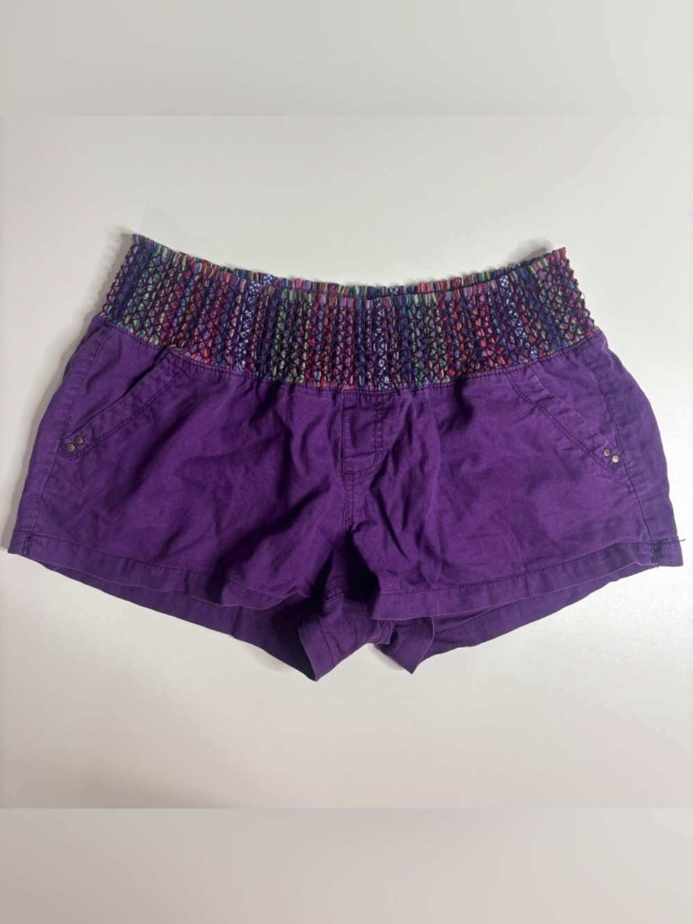Rewash Boho Festival Tribal Shorts XL Purple Linen Blend Elastic Waist